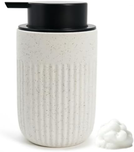 White Ceramic Foaming Soap Dispenser for Bathroom Countertop 13oz