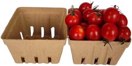 Natural Molded Pulp Fiber Berry Basket, Small Vented Farmer Market
