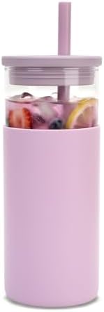 Tronco 20 oz Glass Tumbler with Lids and Straws, Reusable Iced Coffee