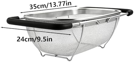 Over Sink Colander with Expandable Handle Oval Sifter