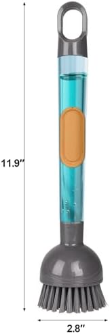 Soap Dispensing Dish Brush with Handle, 5-Piece Set, Grey