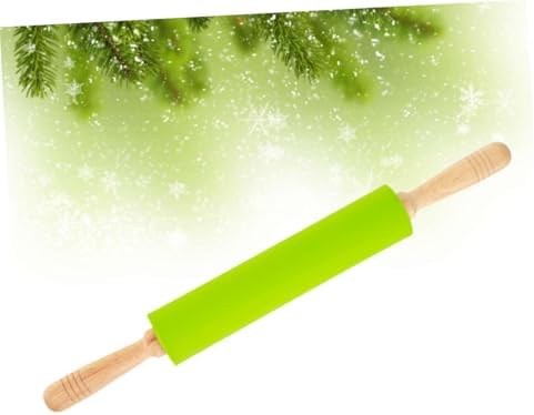 Xmas Rolling Pin with Wood Handle, 10 Inch Silicone Non-stick Dough