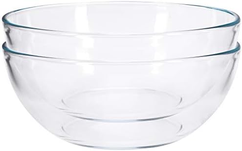 FOYO 8-inch Round Tempered Glass Bowl for Mixing Salad or Cereal, Set