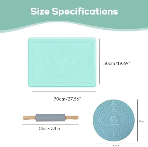 2-Piece Silicone Baking Mat Set with Rolling Pin, 12-Inch