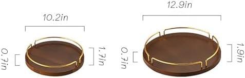 Metal and Wood Round Tray Wooden Coffee Table Tray Decor for Empty