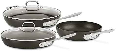 All-Clad HA1 Hard Anodized Nonstick Fry Pan Set – 5-Piece Cookware, 8", 10", 12" Skillets with Lid, Induction Compatible, Oven Safe to 500°F, Lid Safe to 350°F, Black