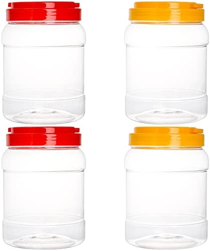 Lyellfe 4 Pack Clear Plastic Jars, Half Gallon Wide Mouth Storage