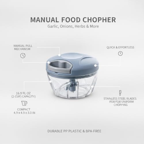 Durable PP Plastic Manual Food Chopper with Pull-String Mechanism for