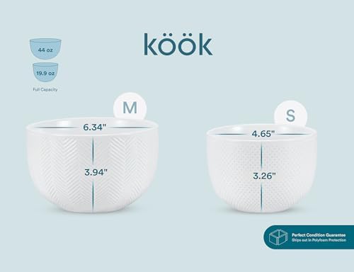 KooK Ceramic Nesting Bowls, Embossed, Oven Safe, Set of 4, Marshmallow