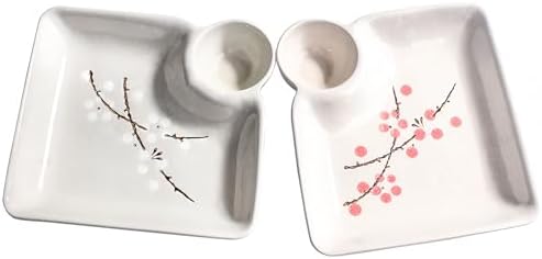 Porcelain Sushi Plate with Vinegar Dish Set of 2, 7'' Dumpling Plates