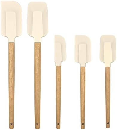 Ptanexx 5-Pcs Wooden Handle Silicone Spatula Set - Heat Resistant up