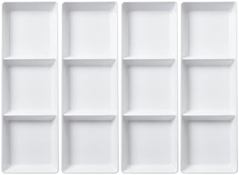 US Acrylic Avant White Plastic Divided Serving Trays (Set of 4) 15” x