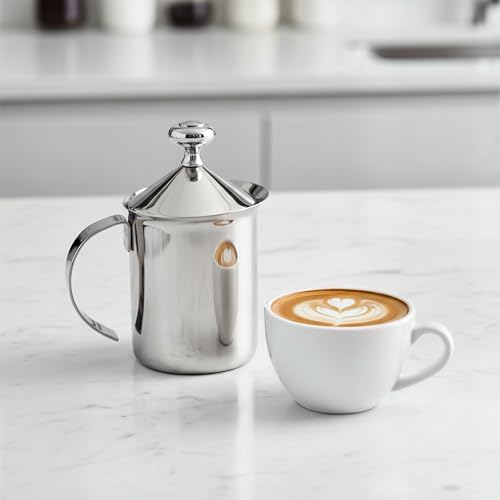 Fino Milk Creamer Frother Cappuccino Foam Pitcher with Handle and Lid