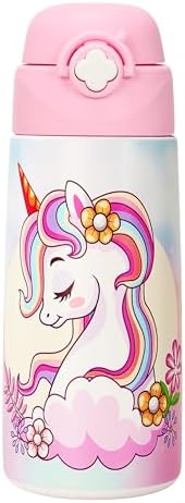 Girls Insulated Water Bottle with Covered Pop-Up Straw,16 oz Kids Cups