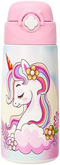 Girls Insulated Water Bottle with Covered Pop-Up Straw,16 oz Kids Cups