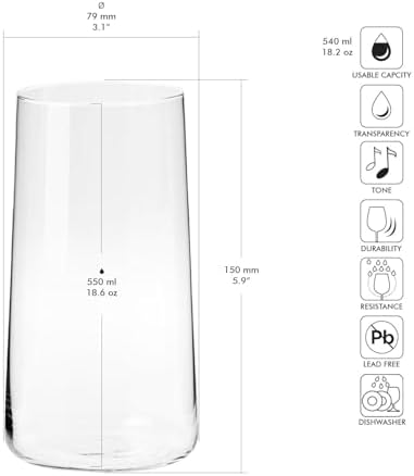 Krosno Water Glasses Set of 6, 18.6 oz, Avant-Garde Collection