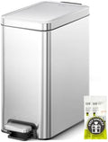 EKO Small Bathroom Trash Can with Lid, 10 Liter, Silver