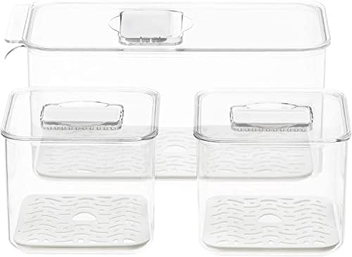 Slideep Produce Saver Containers with Lids, 3 Pack