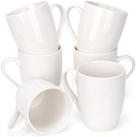 6 Pack Ceramic Coffee Mugs Set, 12 OZ Porcelain, White