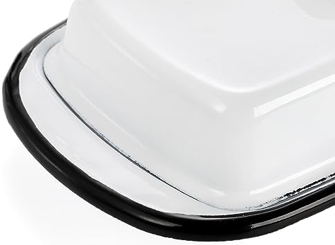 Enamel Butter Dish with Lid, Vintage Enamelware White Butter Tray