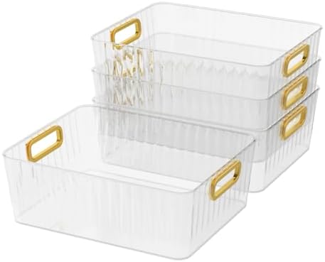 4 Packs Clear Plastic Storage Bin, Pantry Organizer Bin
