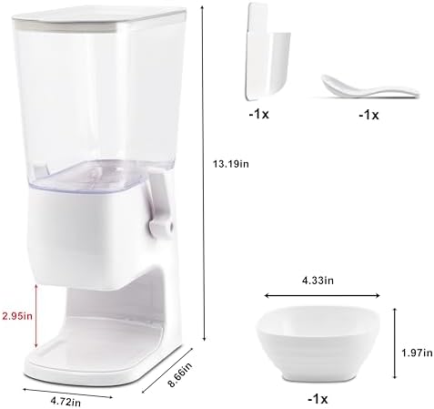 Cereal Dispenser Countertop with Bowls Spoons Cutlery Box, 3.2L Cereal Containers Storage Snack Dispenser for Pantry, Dry Food Dispenser for Snack, Oatmeal, White, 1Pc