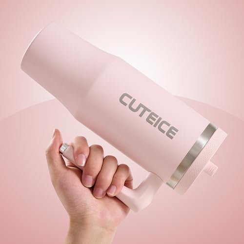 30 oz Pink Insulated Coffee Tumbler with Handle and Flip Straw 100%