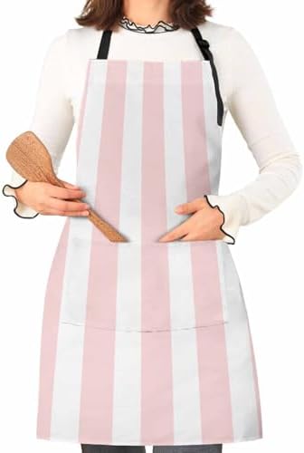 Pink Striped Kitchen Aprons with Pockets Waterproof, Modern Farmhouse