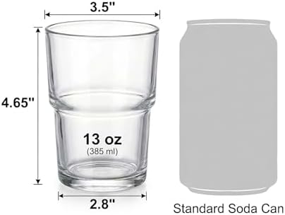 Clear Ribbed Glass Cups, Set of 6, 13 oz Stackable Drinking Glasses