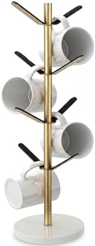 Gold Mug Holder Tree with Marble Base, 8 Hooks Coffee Cup Holder