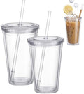 2Pack Clear Tumbler with Lid and Straw, Double-Wall Insulated Plastic