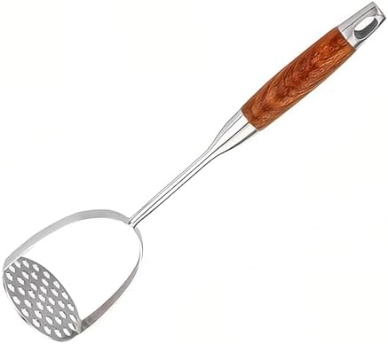 13.5" Stainless Steel Potato Masher with Wooden Handle - Heavy Duty