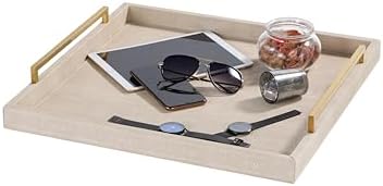 Ivory Shagreen Extra Large Ottoman Trays with Gold Handles 20x20, Faux
