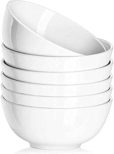 DELLING 22 Oz Ceramic Cereal Bowls Set of 6, White Porcelain Soup