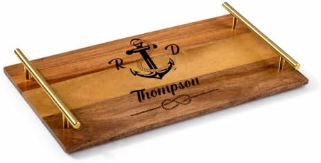 Personalized Acacia Wood Serving Tray with Handles – Engraved Custom