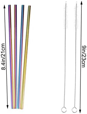 8pcs Drinking Straws Stainless Steel Set, Rainbow for Tumblers
