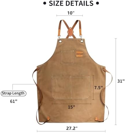 ZOMAO Chef Apron, Cotton Canvas Cross Back Apron with Pockets for