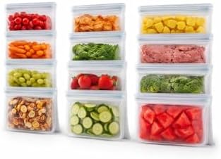 Reusable Silicone Food Storage Bags, 3 Sizes, 15-Piece Set