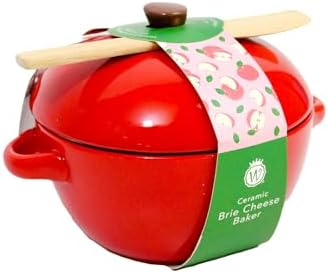 Ceramic Red Apple Fruit Shaped Brie Baker With Lid, Side Handles And