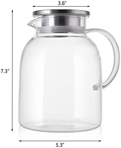 Hedume 2 Liter Glass Pitcher With Lid and Handle - Heat Resistant