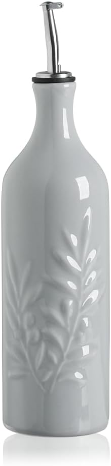 Sweejar Large Ceramic Olive Oil Dispenser Bottle, 24 Oz Relief Opaque