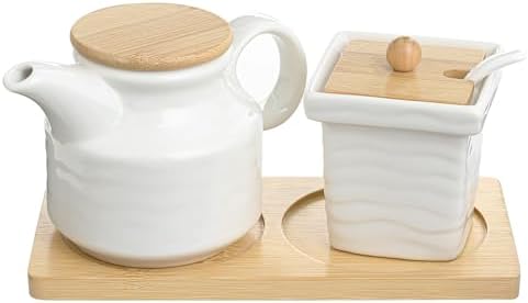 Ceramic Sugar and Creamer Set with Tray,12oz Cream Pitcher,7.5oz Sugar
