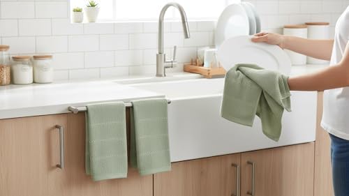 Sage Green Kitchen Hand Dish Towels, Set of 3, 100% Cotton, 18" x 28"