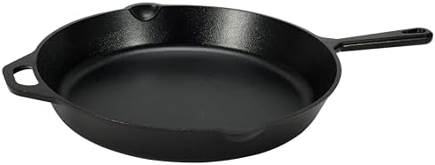 Amazon Basics Pre-Seasoned Cast Iron Skillet, Oven Safe, Even Heating, Heat Distribution, Stove Compatible, Heavy-Duty, 15-Inch, Black