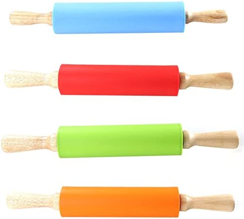 Silicone Rolling Pin Nonstick 15.35 Inch Wooden Handles