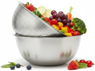 Stainless Steel Colander and Mixing Bowl Set (8 QT and 7 QT)