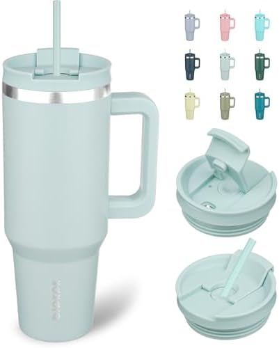 BJPKPK 40 oz Insulated Tumbler with Handle & Straw, Stainless Steel