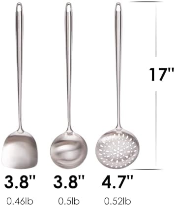 17′′ Wok Spatula and Ladle, Skimmer Spoon - 304 Stainless Steel Wok
