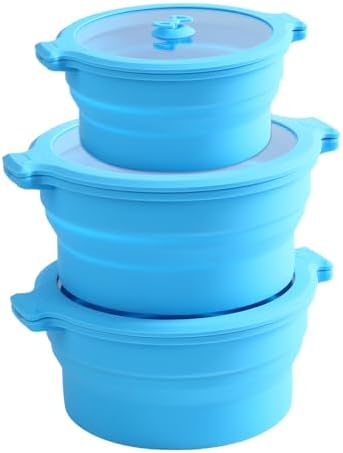 3 Set 27oz and 47oz Collapsible Silicone Microwave Vegetable Steamer