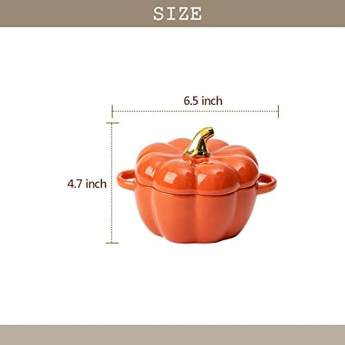 Pumpkin Bowl Set with Lid and Handle, Set of 4 Ceramic Ramekins for